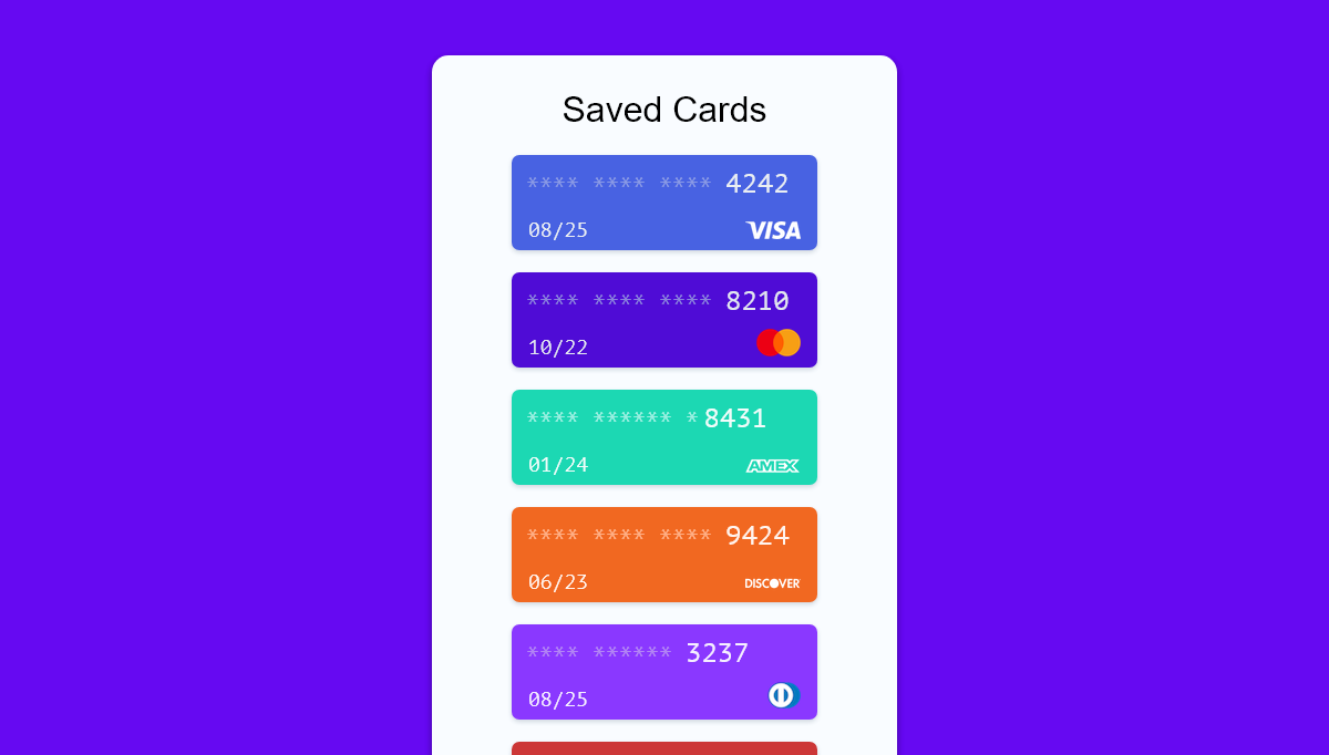 CSS Credit Cards - Saved credit cards display