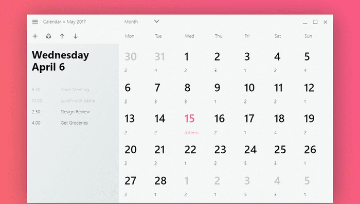 CSS Calendars - Windows Fluent Design Calendar