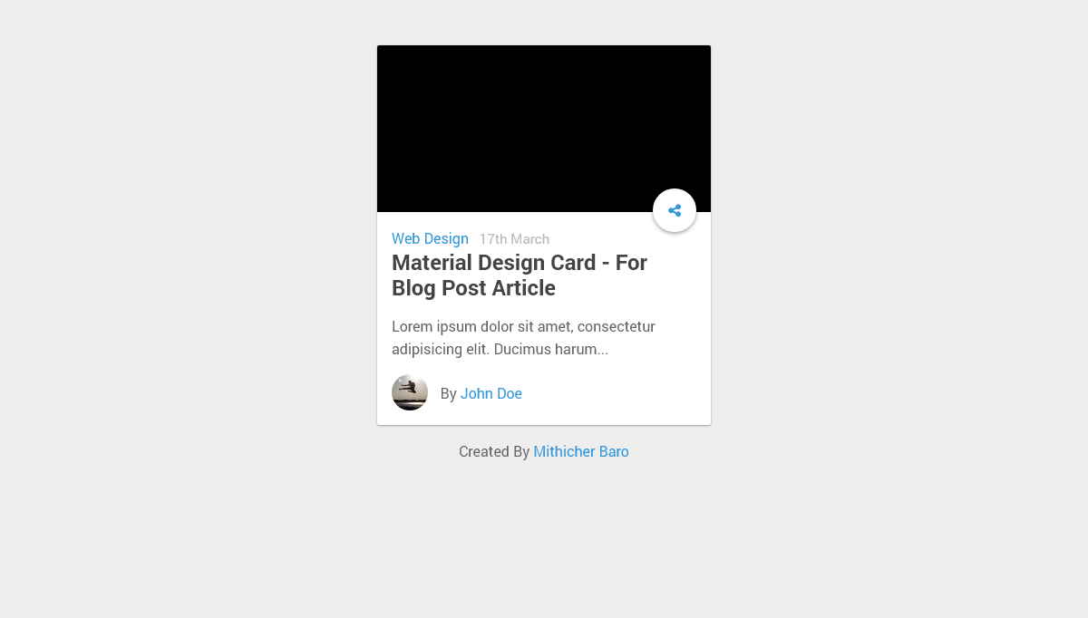 CSS Material Design Cards - Material Design Card - For Blog Post Article