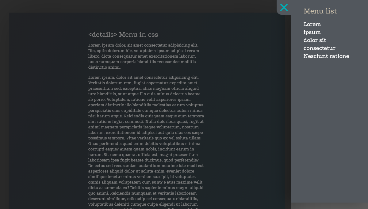 HTML <details> & <summary> with CSS - <details> off-canvas menu with css animation