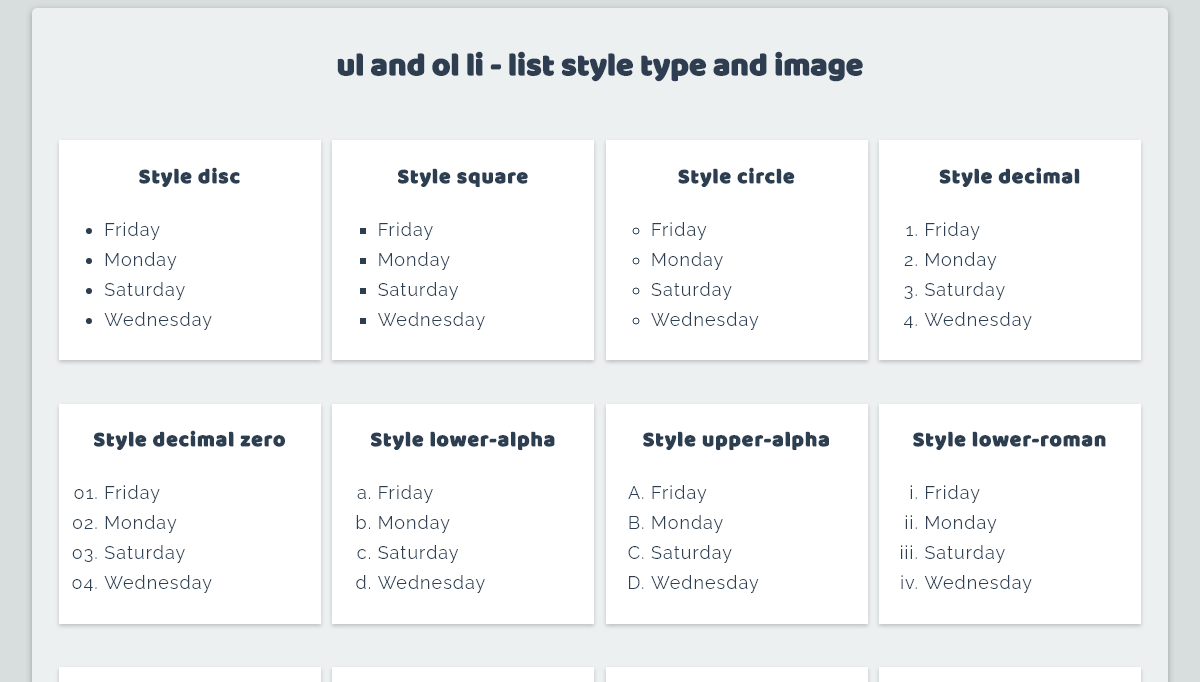 CSS Lists - list style - Ol and ul style 