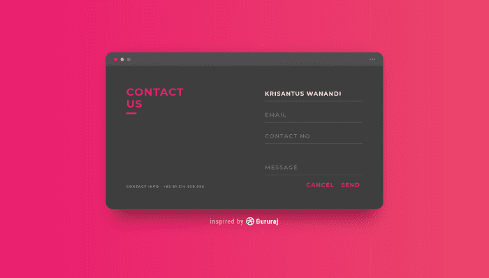 CSS Contact Forms - Dark Contact Us Form UI
