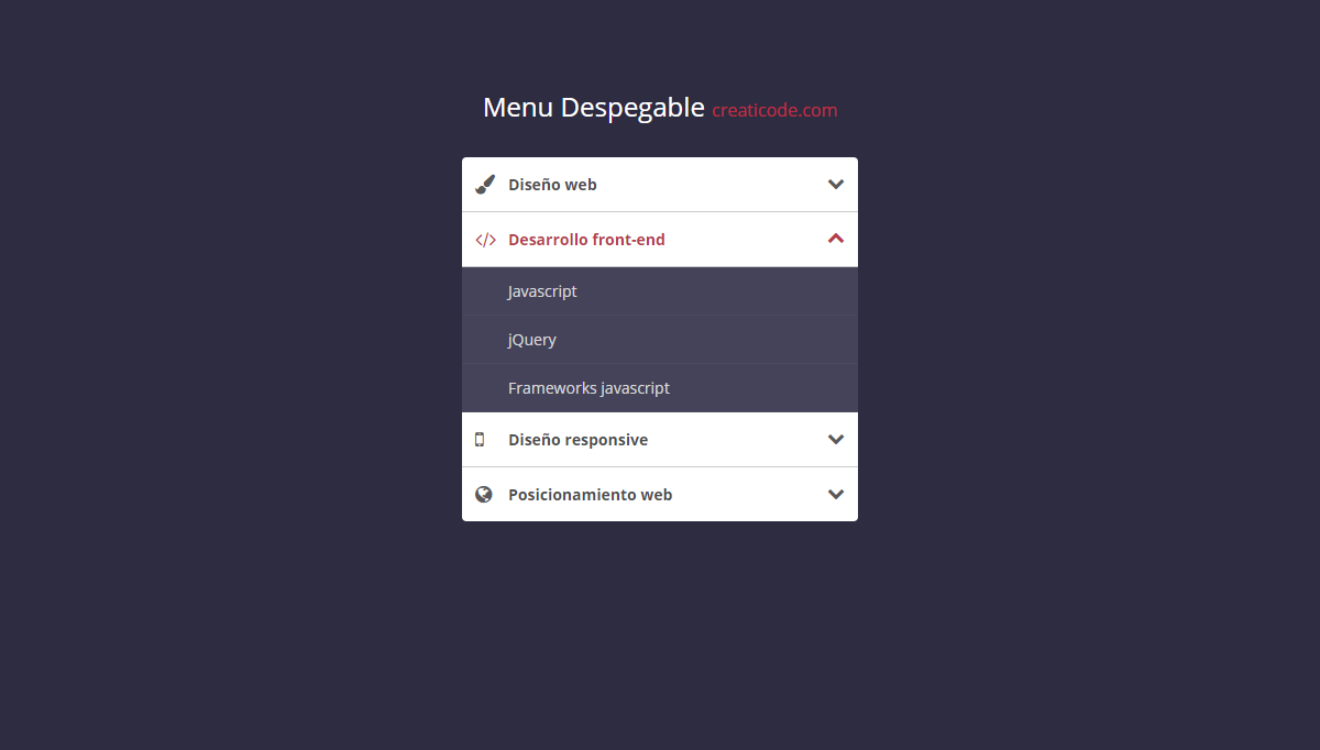 CSS Menu - Menú despegable estilo acordeón | Accordion Menu