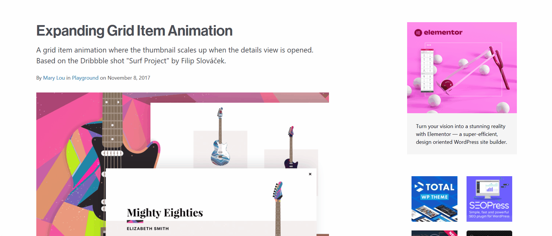 Anime JS Examples - Expanding Grid Item Animation