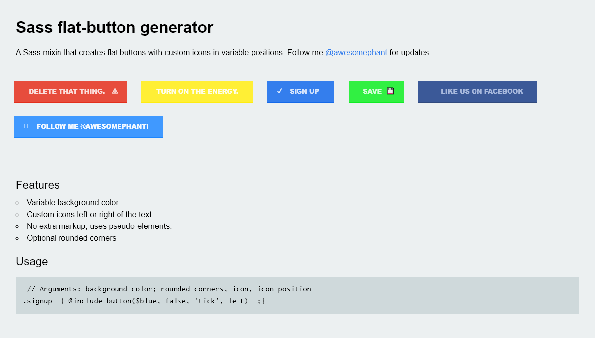 CSS Flat Buttons - Sass flat-button generator
