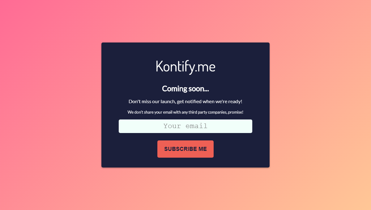 CSS Subscribe Forms - kontify.me coming soon