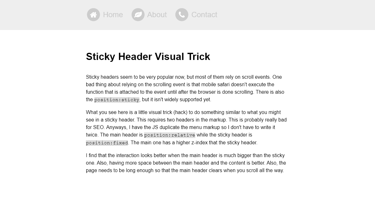CSS Headers and Footers - Sticky Header Visual Trick
