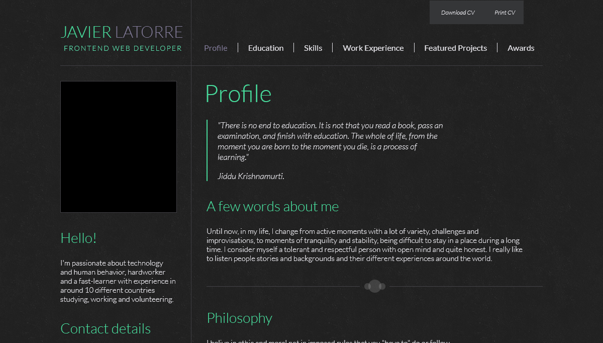 HTML Resume Templates - Dark HTML Resume