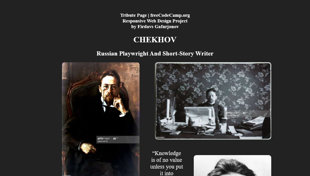 CSS Grid Examples - Tribute Page - Chekhov | freeCodeCamp Project