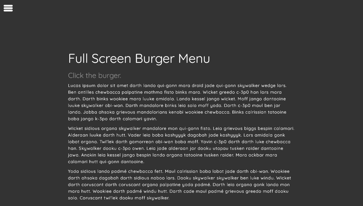 jQuery Fullscreen Menus - Full screen burger menu