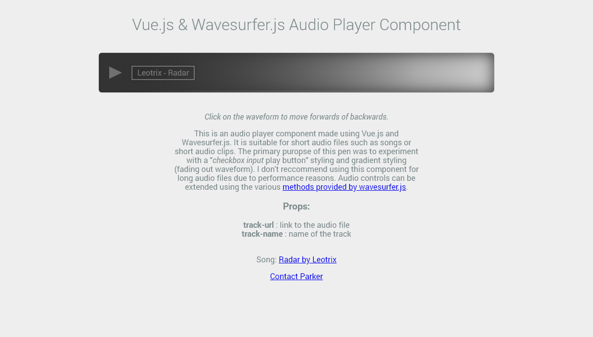 Vue Music Players - Vue.js / WaveSurfer.js Audio Player Component