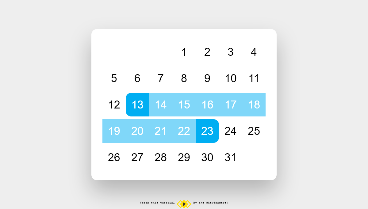 CSS Calendars - Date Picker with Click & Drag