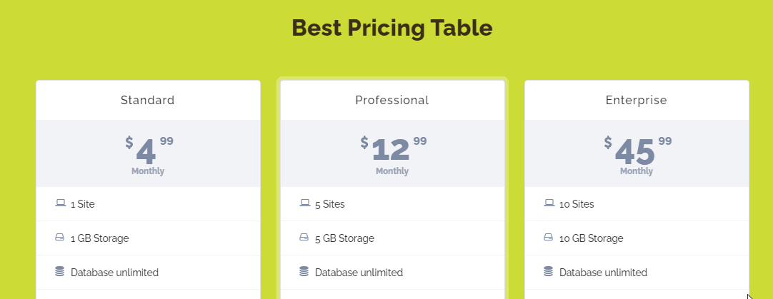 Bootstrap Tables - best pricing table