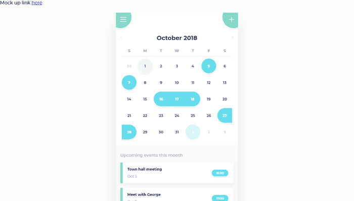 CSS Calendars - Calendar mobile app UI