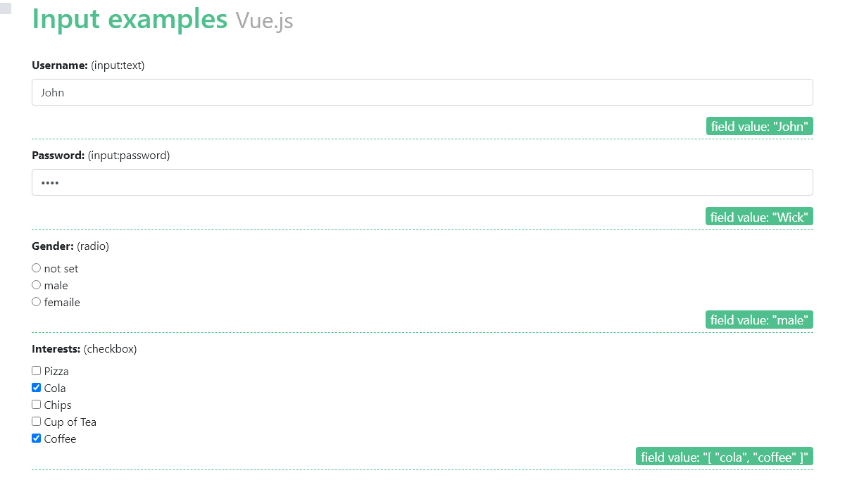 Vue Input Text - Input Examples (Vue.js)
