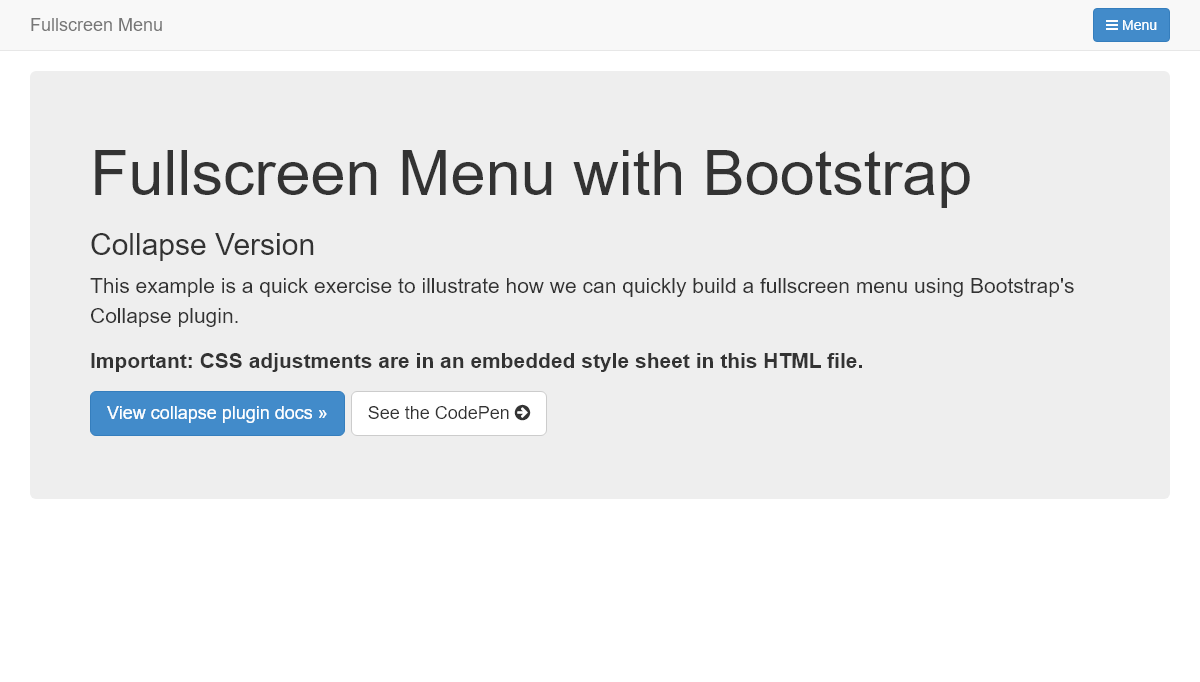 CSS Fullscreen Menus - Fullscreen Menu using Bootstrap Collapse ABSOLUTE