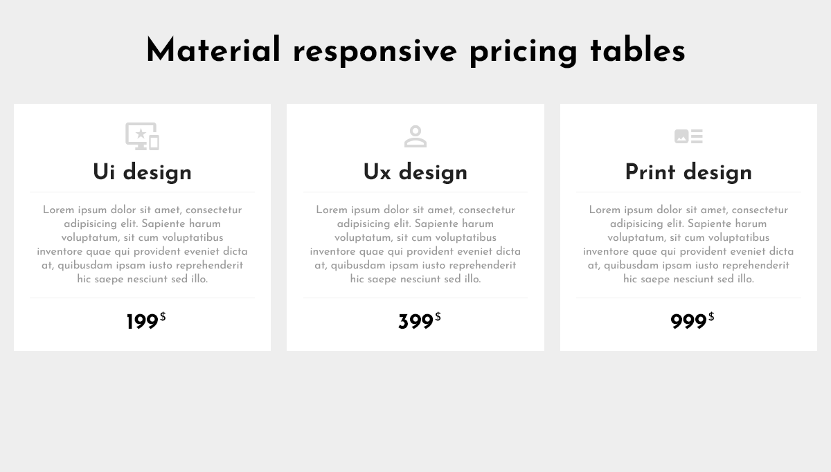 CSS Tables - Material pricing tables