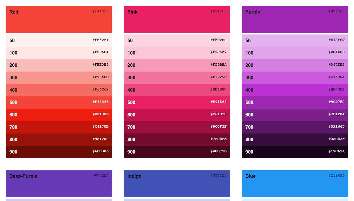 CSS Color Palettes - Google Material Design Sass Color Palette