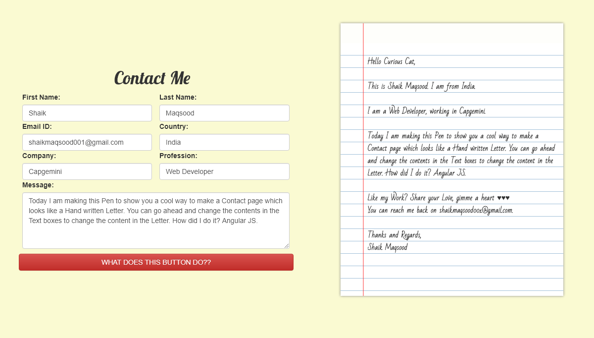 CSS Contact Forms - Hand-Written Contact Form using Angular JS