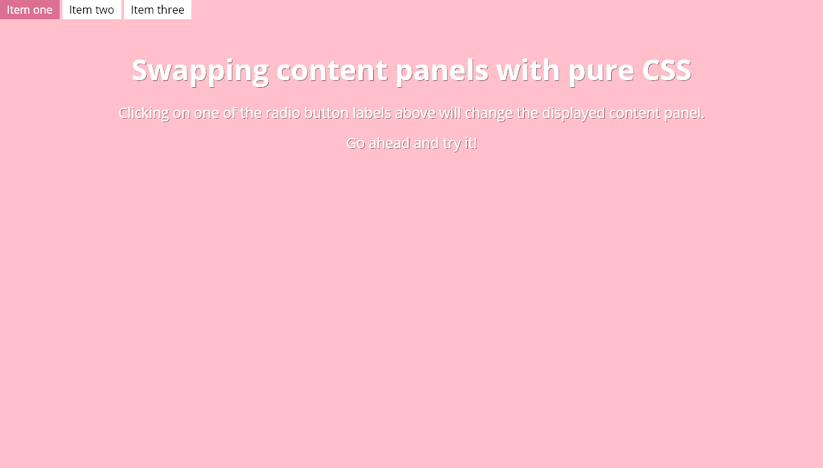 CSS Panels - Swapping content panels with pure CSS