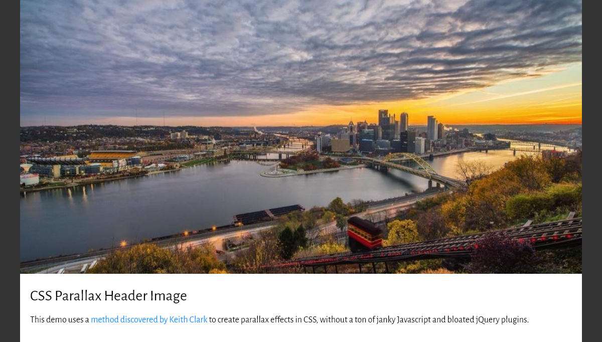 CSS Headers and Footers - CSS Parallax Header Image
