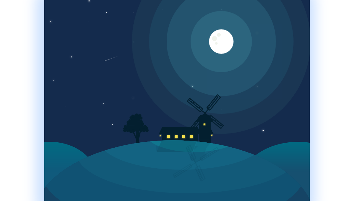 CSS Illustrations - Animated Night Hill Illustration - Pure CSS