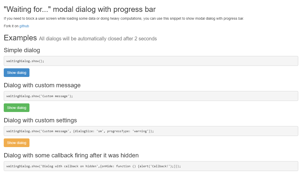 Bootstrap Modal Windows - Waiting for... modal dialog