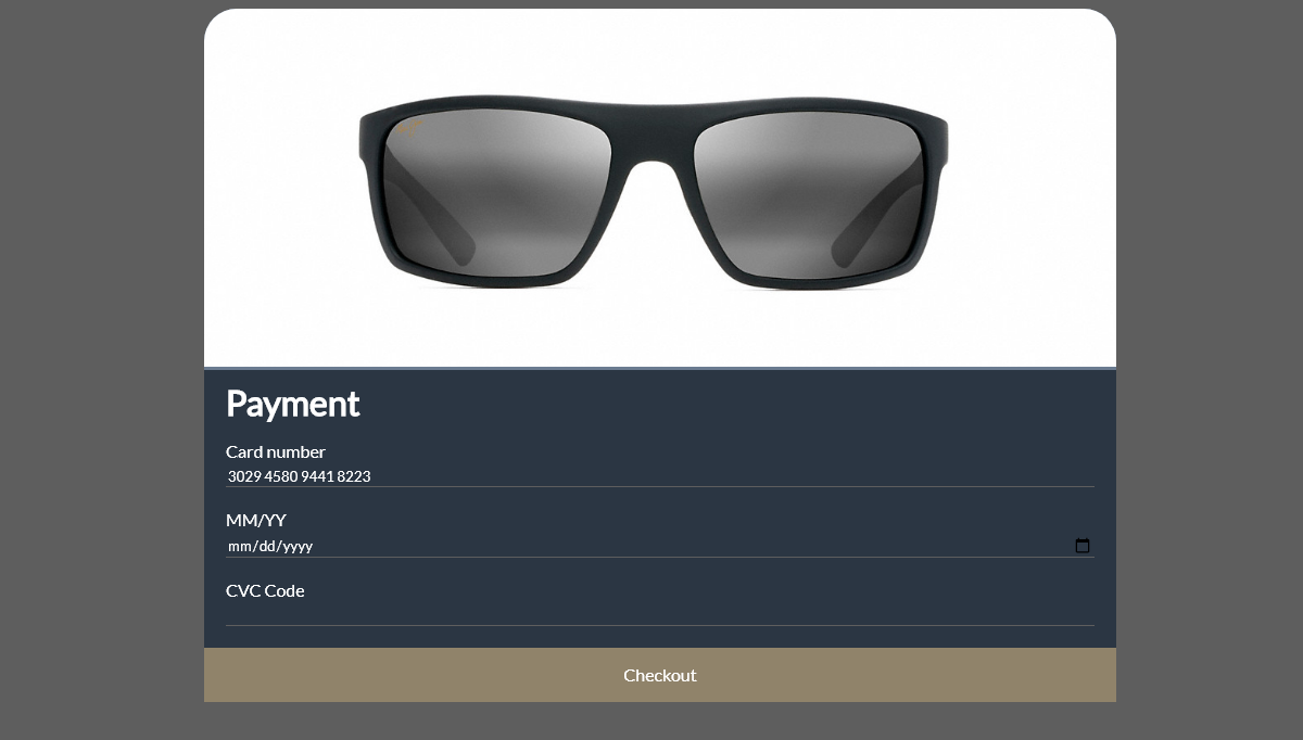 CSS Checkout Forms - Sunglasses Purchase Form