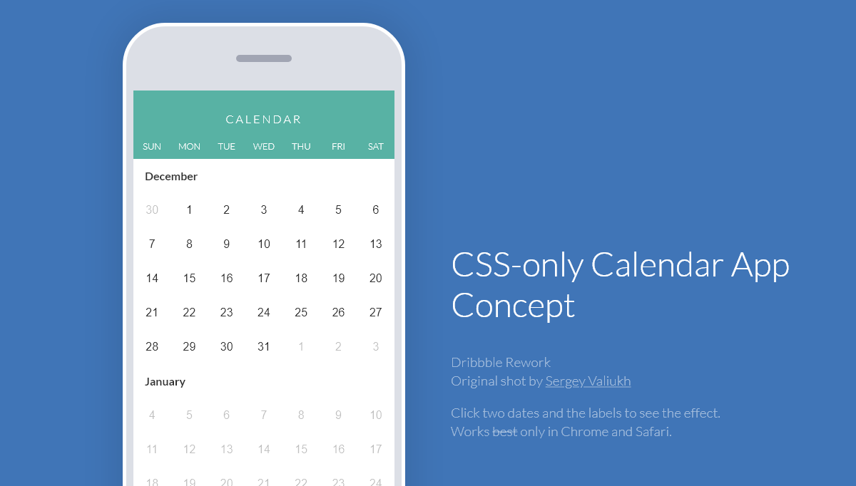 CSS Calendars - CSS-only Calendar App Concept