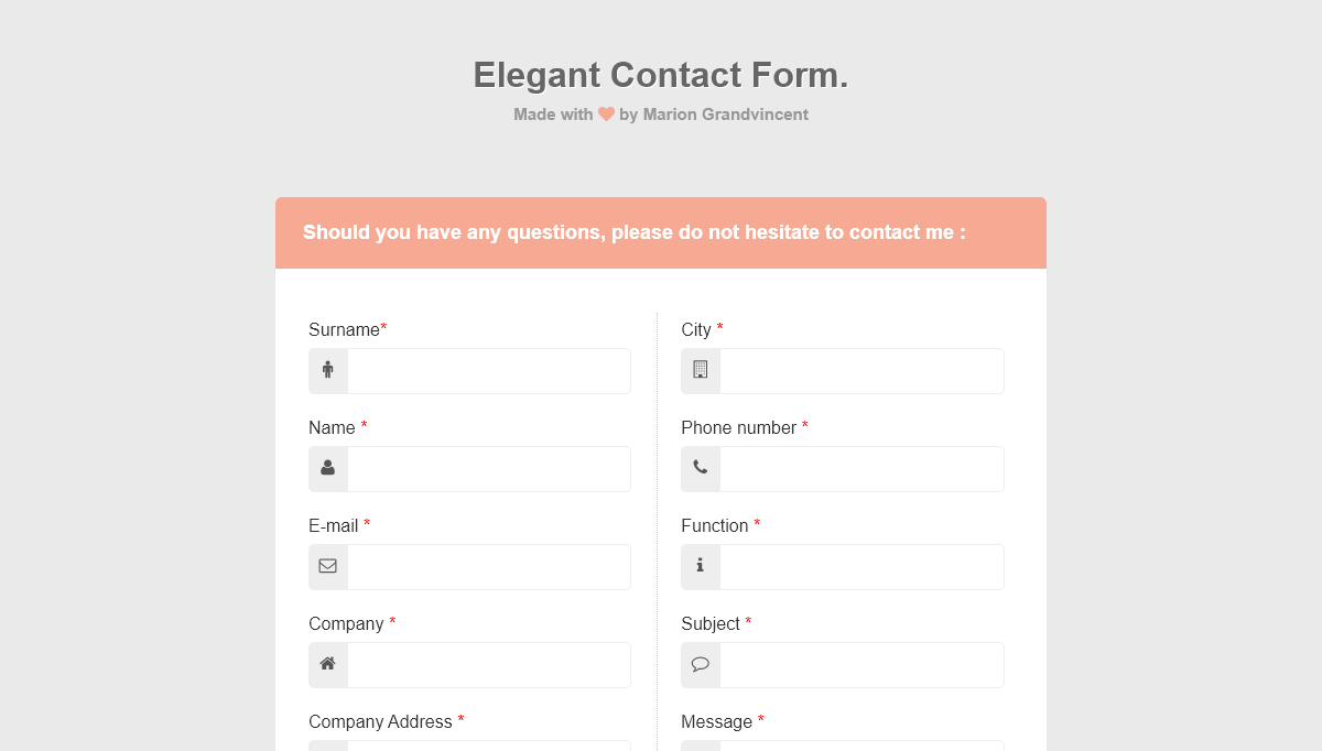 CSS Contact Forms - Elegant Contact Form 