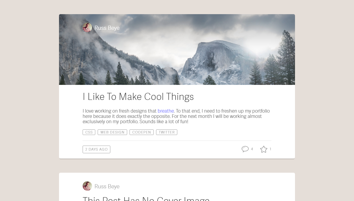 CSS Cards - Blog entry layouts