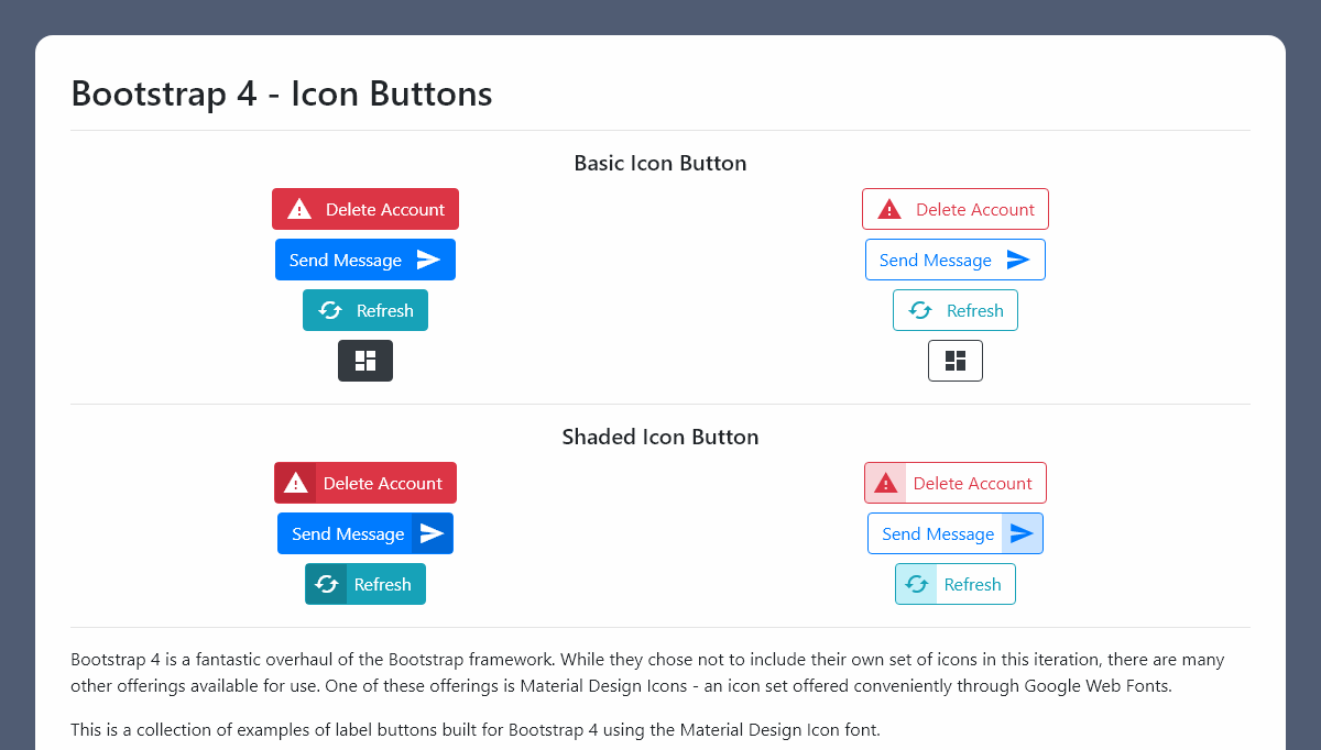 Bootstrap Buttons - Bootstrap 4 - Icon Buttons